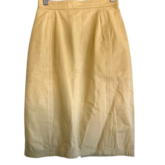 AMATI TAN CREAM LEATHER MIDI PENCIL SKIRT WOMENS VINTAGE 5 / 6 24” - Picture 5 of 7